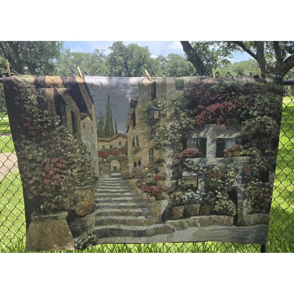 Large Beljen Mills Howard Behrens "Riviera Stairs" Woven Wall Tapestry ~ 66"x48"